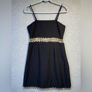 Audrey Parks by Francesca’s Small Black Gold Mini Spaghetti Strap Cocktail Dress
